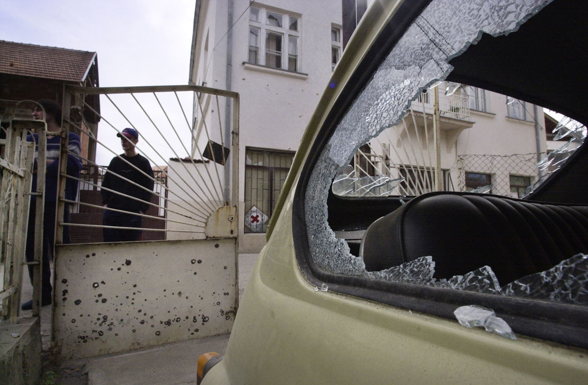 Damage after a mortar shell fell near the Red Cross building in Tetovo.